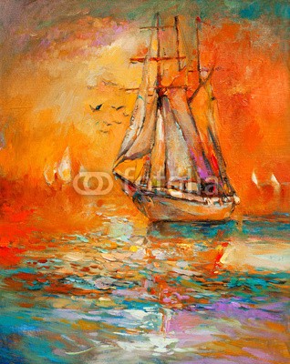 Boyan Dimitrov, Ship in ocean (abstrakt, acryl, kunst, künstler, kunstvoll, artwork, kulisse, backgrounds, strand, blau, boot, hell, bürste, canvas, farbe, bunt, sätze, kreativität, dekoration, entwerfen, zeichnung, grün, hafen, abbildung, abbild, impressionismus, landschaft, moder)