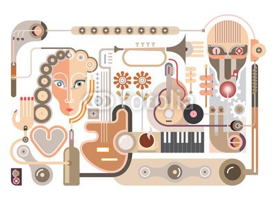 dan8, Music - vector illustration (musik, musikalisch, abstrakt, business, vektor, abbildung, kunst, party, konzert, entwerfen, collage, grafik, gitarre, trompete, show, interaktion, schöpfung, komponist, erzeugnis, regisseur, aufnahme, audio, record, klingen, studio, modern, zukunf)