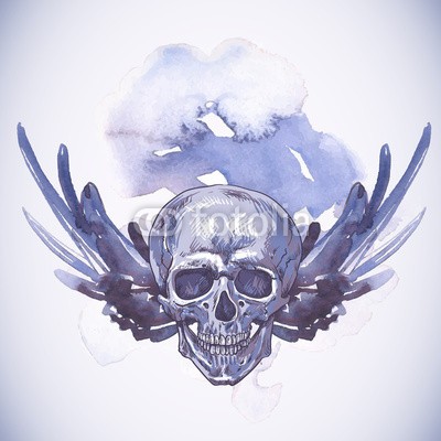 depiano, Abstract Background with Skull, Wings and Flowers (totenkopf, vektor, backgrounds, abbildung, entwerfen, mustern, blume, abstrakt, jahrgang, nahtlos, grunge, tapete, kunst, flügel, floral, rosafarben, dekoration, ornament, tattoo, halloween, crown, schwarz, verziert, fels, pirat, symbol, grafik, poster)