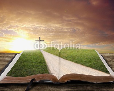 kevron2001, Open Bible with road. (reisen, straßen, bibel, bücher, kreuz, himmel, sonnenuntergänge, sunrise, abstrakt, surreal, gras, bahnen, wiese, natur, wolken, religion, christlich, jesus christus, jesus christus, symbo)