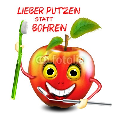 fotokalle, Kinderzahnarzt - gesunde Zähne (apfel, wartezimmer, gesunde, teeth, gesund, zahnarzt, zahnbürste, gleichmäßig, sauber, posters, wandbild, komisch, lustig, schulung, erziehung, kind, kinderzeit, milchzahn, 2, gewinner, smileys, smileys, smileys, essen, vitamine, obst, animation, kran)