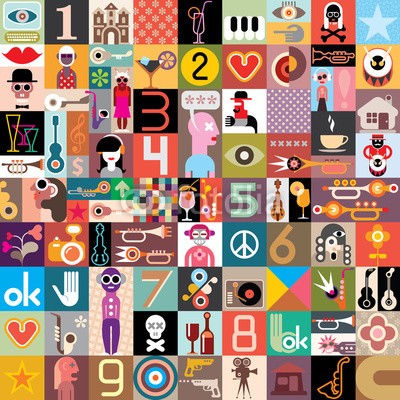 dan8, Art Collage (musik, figuren, ziffer, vektor, cocktail, set, sammlung, entwerfen, gitarre, trommel, abstrakt, piano, portrait, gebäude, violine, grafik, auge, saxophon, saxophon, lippen, küssen, trompete, viereck, tapete, nahtlos, kunst, festival, kaffee, okay, neo)