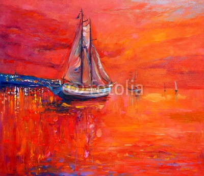 Boyan Dimitrov, Ship in ocean (abstrakt, acryl, kunst, künstler, kunstvoll, artwork, kulisse, backgrounds, strand, blau, boot, hell, bürste, canvas, farbe, bunt, sätze, kreativität, dekoration, entwerfen, zeichnung, fregatte, hafen, abbildung, abbild, impressionismus, landschaf)