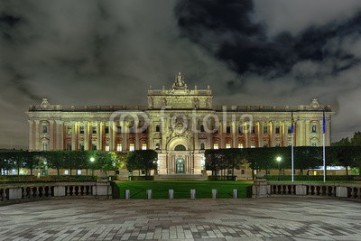 Blickfang, Riksdagshuset Reichstag Stockholm beleuchtet (hauptstadt, schweden, panorama, europa, historisch, architektur, touristisch, beleuchtet, nacht, stockhol)