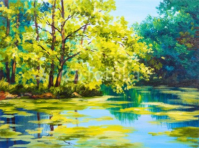 max5799, Oil painting landscape - lake in the forest (öl, malerei, canvas, abstrakt, rivers, kunst, wald, staat, backgrounds, schöner, herbst, landschaft, abbildung, blau, farbe, entwerfen, sommer, natur, gelb, grün, wasser, modern, impressionismus, baum, see, himmel, tapete, bunt, artwork, bild, zeichnun)
