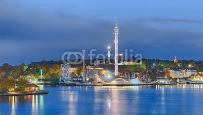 Blickfang, Vergnügungspark Stockholm beleuchtet (hauptstadt, schweden, panorama, europa, historisch, architektur, touristisch, beleuchtet, nacht, spiegelung, wasser, stockholm, nordeuropa, spaß, spaß, amusement, par)