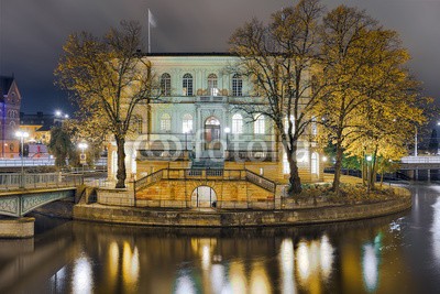 Blickfang, Strömsborg Burg Stockholm Nacht (hauptstadt, schweden, panorama, europa, historisch, architektur, touristisch, beleuchtet, nacht, spiegelung, wasser, stockholm, nordeuropa, schloss, stur)