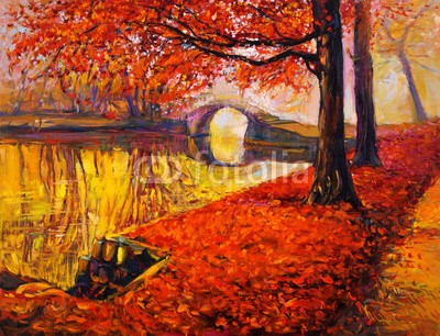 Boyan Dimitrov, Autumn landscape (herbst, park, natur, landschaft, see, rivers, kunst, backgrounds, abbildung, baum, jahreszeit, artwork, wasser, zeichnung, wald, kunstvoll, bunt, himmel, schöner, draußen, gras, öl, blau, entwerfen, malen, bild, abstrakt, grün, staat, gelb, canva)