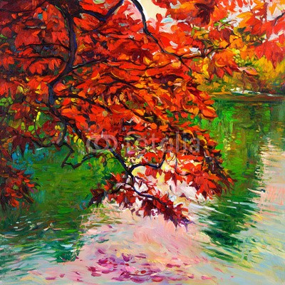 Boyan Dimitrov, Autumn landscape (herbst, park, natur, landschaft, see, rivers, kunst, backgrounds, abbildung, baum, jahreszeit, artwork, wasser, zeichnung, wald, kunstvoll, bunt, himmel, schöner, draußen, gras, öl, blau, entwerfen, malen, bild, abstrakt, grün, staat, gelb, canva)