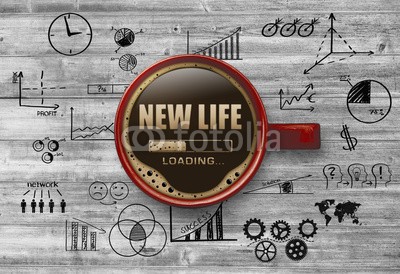 Coloures-pic, New Life Loading (life, neu, start, erfolg, belastung, way, karriere, wechseln, job, business, traum, fröhlichkeit, anfangen, zeit, auslese, entscheidung, option, anfang, anfang, zeichen, hoffnung, work, bewegung, fußballtor, konzept, pensionierung, kaffee, zeichne)
