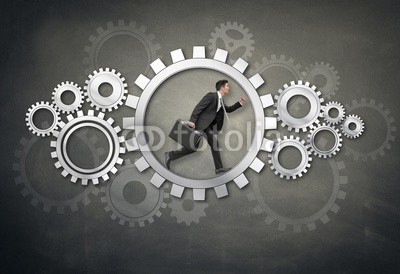 Coloures-pic, Mann im Zahnrad (mann, karriere, arbeit, job, rad, dienstleistungen, gefangener, zahnrad, business, alltag, leben, aufgaben, energie, erfolg, herausforderung, energie, laufen, kreis, men at work, motivation, zeit, zusammenarbeit, start, start, flugzeug, managen, kaufman)