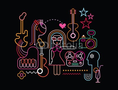 dan8, Music party (musik, party, cocktail, neon, licht, neon, leuchtreklame, nacht, nightclub, vektor, musikalisch, frau, gitarre, band, konzert, piano, blockflöten, kamera, stern, herz, blume, silhouette, kunst, abstrakt, pop, anfeuern, fröhlich, spassig, event, clubbin)