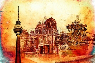 maxtor777, Berlin art design illustration (abstrakt, architektur, kunst, backgrounds, berlin, hell, stadtlandschaft, ausschnitt, pfad, verfärbt, bunt, kreativität, europa, deutsch, grunge, abbildung, tinte, orientierungspunkt, monuments, malen, panoramisch, papier, skyline, platsch, spritze)