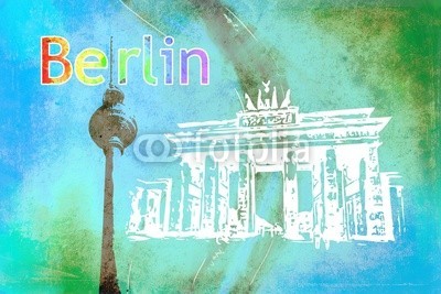 maxtor777, Berlin art design illustration (abstrakt, architektur, kunst, backgrounds, berlin, hell, stadtlandschaft, ausschnitt, pfad, verfärbt, bunt, kreativität, europa, deutsch, grunge, abbildung, tinte, orientierungspunkt, monuments, malen, panoramisch, papier, skyline, platsch, spritze)