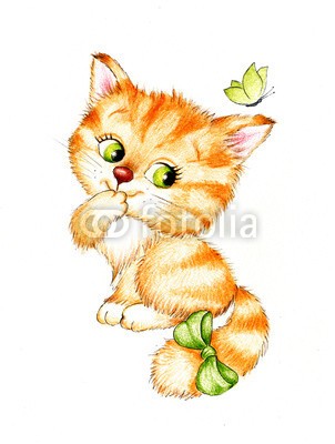 ciumac, Cute kitten (spassig, katze, süss, kunstvoll, schöner, karte, cartoons, kind, farbe, kunst, hübsch, zeichnung, gezeichnet, spaß, geschenk, begrüssung, hand, urlaub, abbildung, liebe, bemalt, stift, postkarte, geburtstag, kinder spielzeug, baby, katzenbaby, littl)