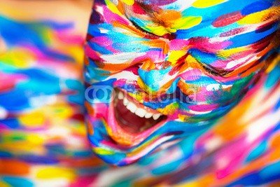 Mykhailo Orlov, Portrait of the bright beautiful girl with art colorful make-up (frau, mädchen, weiblich, gesicht, kunst, malen, emotion, coloured, portrait, person, ethnie, erwachsen, leute, farbe, makeup, kaukasier, gestalten, hübsch, fantasy, kreativität, farbe, blau, schönheit, schöner, sinnlichkeit, grün, gelb, glamour, stag)