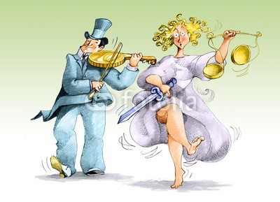 nuvolanevicata, justice (recht, korruption, tanzen, geld, violine, politik, konzept, sarkasmus, charakter, übertragener ausdruck, cartoons, wirtschaft, geset)