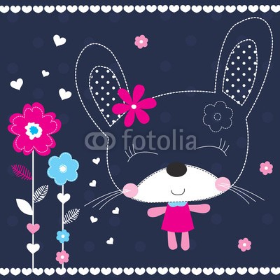 yoliana, cute bunny girl with flowers vector illustration (ostern, karte, gestalten, hübsch, mädchen, entwerfen, cartoons, verpackung, tapete, begrüssung, charmant, baby, floral, mädchenhaft, süss, stickerei, blume, vektor, leaf, fröhlichkeit, hase, kindisch, schauer, grafik, liebe, stoff, abbildun)