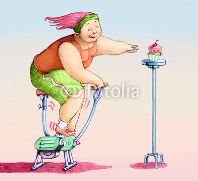 nuvolanevicata, slim (mädchen, geformt, bike, gymnastik, aufgaben, gewichten, diät, brot, spannung, ermüdung, grenze, zu dick, abnehmen, einsatz, konzept, surreal, fantasy, charakter, cartoons, sarkasmu)