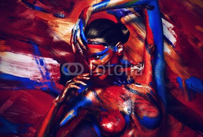 alexbutscom, adult pretty woman with bodyart (erwachsen, menschlich, malen, jung, schöner, weiblich, gesicht, stil, schönheit, makeup, schuß, studio, kaukasier, gestalten, eleganze, leute, kunst, 1, abdeckung, modellieren, körper, portrait, blau, brust, schauend, kosmetik, schultern, abspecke)