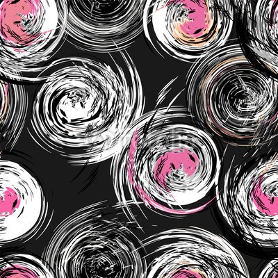 Kirsten Hinte, seamless background pattern, with circles and strokes, black and (abstrakt, kunst, backgrounds, hell, bürste, kreisförmig, kreis, deckung, entwerfen, punktieren, stoff, blume, floral, grafik, schmutzig, geometrisch, abbildung, tinte, interieur, papier, pop, posters, retro, runde, wiederholung, textil, muster)
