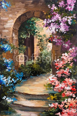 max5799, oil painting - summer terrace, colorful flowers in a garden, house in Greece (malerei, öl, abbildung, bunt, blume, terrassen, sommer, reisen, artwork, italien, architektur, kunst, haus, froh, landschaft, schöner, backgrounds, natur, textur, licht, bunt, hell, anblick, gebäude, stadt, tourismus, urlaub, canvas, panorama, mittelmee)