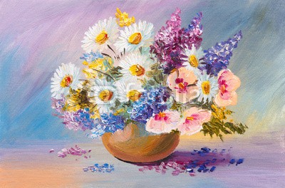 max5799, bouquet of summer flowers, still life oil painting (malerei, öl, life, stille, abstrakt, kunst, blumenstrauss, blume, floral, canvas, abbildung, entwerfen, schönheit, grün, vase, frühling, sommer, gelb, zeichnung, artwork, blau, backgrounds, schöner, weiß, natürlich, tapete, bunt, pflanze, blühe)