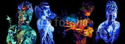 Andrey_Arkusha, Four elements. Body art glowing in ultraviolet light (malen, welt, ultraviolet, feuer, wasser, uv, luft, teufel, kalt, charmant, wasser, versuchung, grün, phantastisch, bergwerk, rot, glühend, erwachsen, einzigartig, nixe, magisch, elemente, leute, schwarz, portrait, hölle, 4, fantasy, kreativ, futuristisc)