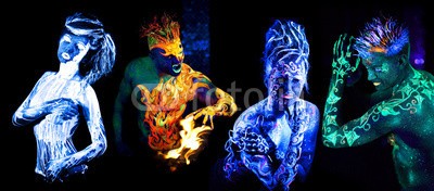 Andrey_Arkusha, Four elements. Body art glowing in ultraviolet light (malen, welt, ultraviolet, feuer, wasser, uv, luft, teufel, kalt, charmant, wasser, versuchung, grün, phantastisch, bergwerk, rot, glühend, erwachsen, einzigartig, nixe, magisch, elemente, leute, schwarz, portrait, hölle, 4, fantasy, kreativ, futuristisc)