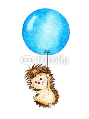 ciumac, Hedgehog flying on blue balloon (igel, baby, kunstvoll, schöner, karte, cartoons, kind, farbe, kunst, hübsch, zeichnung, gezeichnet, spaß, geschenk, begrüssung, hand, kinderzimmer, urlaub, fliegender, little, lieblich, bemalt, stift, postkarte, sketch, geburtstag, kind, kleinkinde)