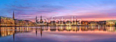 frankj_hamburg, Die Binnenalster in Hamburg am Abend. (hamburg, abend, skyline, sonnenuntergänge, stadt, panoram)