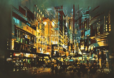 grandfailure, night scene cityscape,abstract art painting (abstrakt, acryl, architektur, kunst, künstler, kunstvoll, artwork, schöner, gebäude, stadt, stadtlandschaft, farbe, konzept, menschenmenge, entwerfen, zeichnung, abbildung, licht, nacht, öl, malerei, leute, szene, straße, stil, reisen, urbano, lebendi)