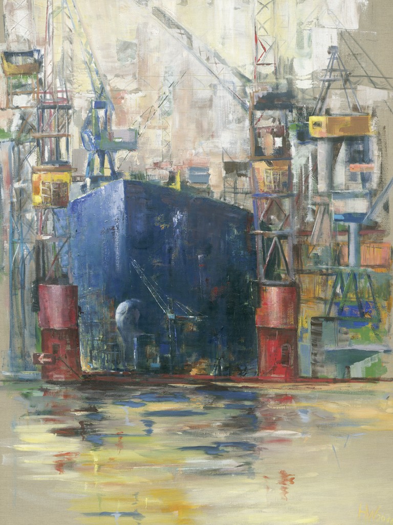 Helma Wolff, Hafenstadt II (Hamburg, moderne Malerei, zeitgenössische Malerei, Abstraktion, Wohnzimmer, Büro, bunt)