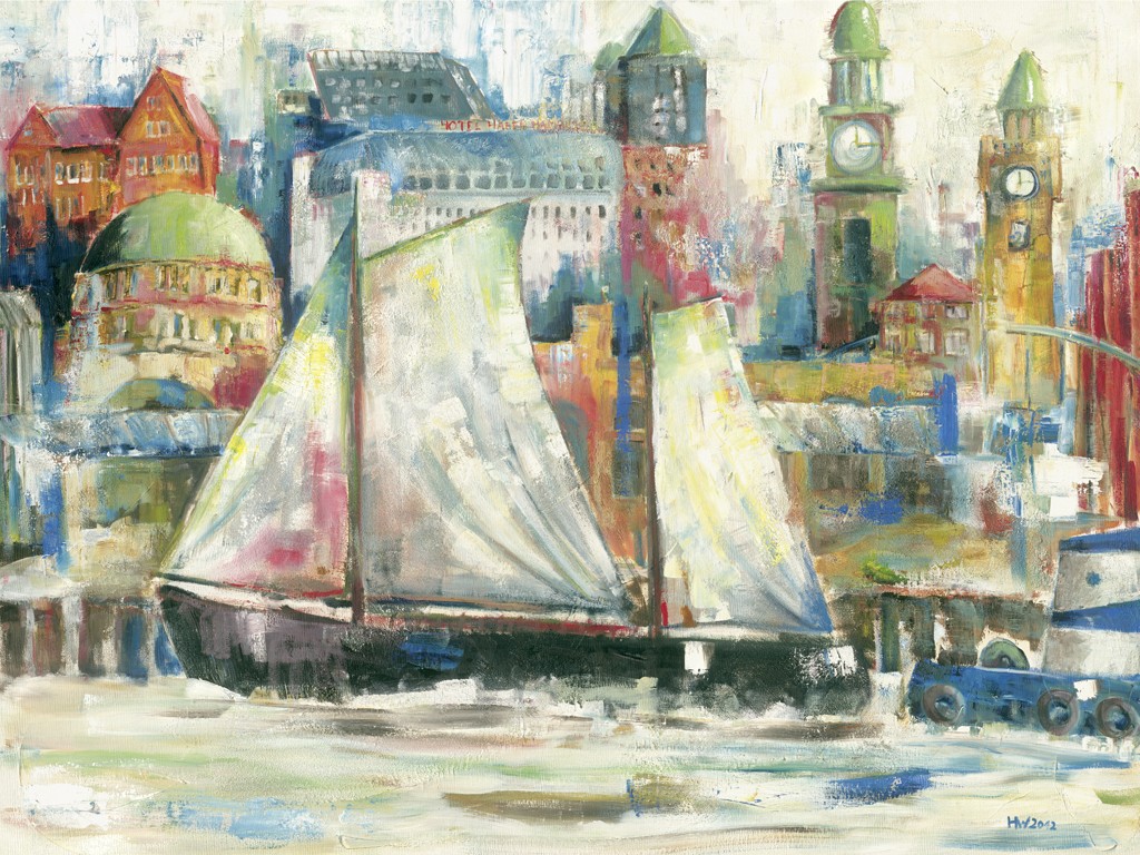 Helma Wolff, Elb-Meile II (Hamburg, moderne Malerei, zeitgenössische Malerei, Abstraktion, Wohnzimmer, Büro, bunt)