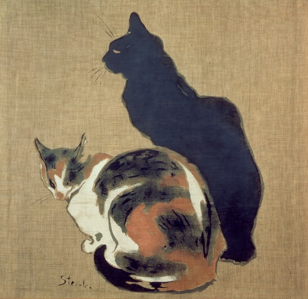 Théophile-Alexandre Steinlen, Two Cats, 1894 (oil on canvas) (Art Nouveau, Jugendstil, Katzen, Schatten, Tier, Haustier, Malerei, Wohnzimmer, Treppenhaus, Wunschgröße, bunt)