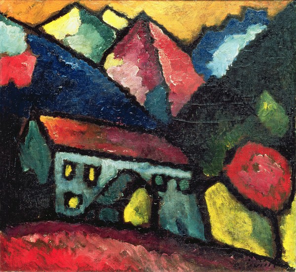 Alexej von Jawlensky, A House in the Mountains, c.1912 (oil on canvas) (Klassische Moderne,  Expressionismus, Landschaft, Berge, Gebirge, Haus, Malerei, Wohnzimmer, Treppenhaus, Wunschgröße, bunt)
