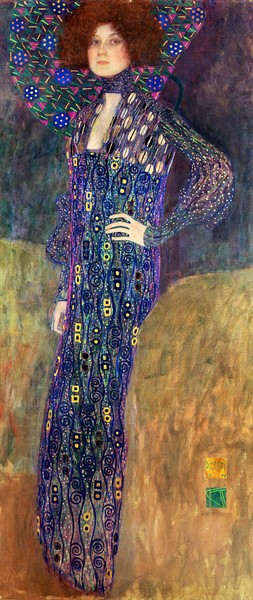Gustav Klimt, Emilie Floege, 1902 (oil on canvas) (Klassische Moderne,dekorativ, Jugendstil, Eros&People, Frau,Portrait, Ornamente, geometrische Formen, blau / bunt, Wohnzimmer, Treppenhaus, Schlafzimmer, Malerei, Wunschgröße)