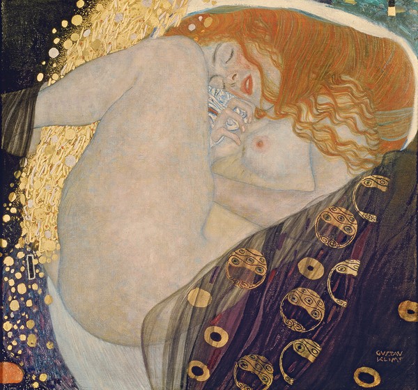 Gustav Klimt, Danae, 1907-08 (oil on canvas) (Klassische Moderne,dekorativ, Jugendstil, Eros&People, Frau, Erotik, Ornamente, Akt, bunt, Wohnzimmer, Treppenhaus, Schlafzimmer, Malerei, Wunschgröße)