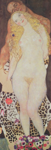 Gustav Klimt, Adam and Eve, 1917-18 (Wunschgröße, Klassische Moderne,Jugendstil, Eros&People, Frau, Mann, Paar, Erotik, Akt, bunt, Wohnzimmer, Treppenhaus, Schlafzimmer, Malerei)