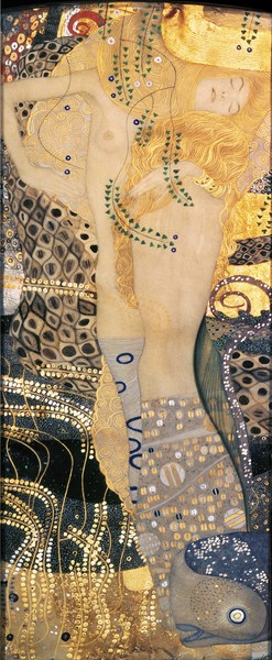Gustav Klimt, Water Serpents I, 1904-07 (oil on canvas) (Klassische Moderne, Wasserwesen, Wasserschlangen, weiblich, dekorativ, Jugendstil, Erotik, sinnlich, Frauen, Ornamente, Akt, nackt,  bunt, Wohnzimmer, Schlafzimmer, Malerei, Wunschgröße)