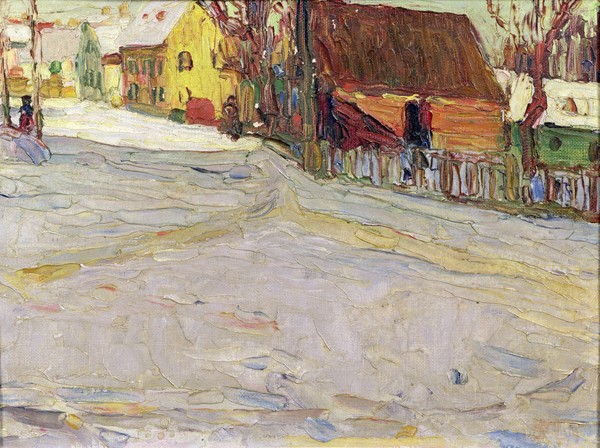 Wassily & Marc, Franz Kandinsky, City landscape (oil on canvas) (Dorf, Landschaft, Winter, Schnee, Impressionismus, malerei, Klassiker, Wunschgröße, Wohnzimmer, bunt)
