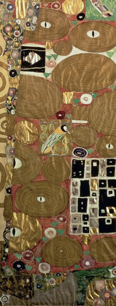 Gustav Klimt, Fulfilment (Stoclet Frieze) c.1905-09 (tempera, w/c) (detail of 65884) (Klassische Moderne, Malerei, dekorativ, Jugendstil, Detail, Erfüllung, Ornamente, geometrische Formen, Wunschgröße, Wohnzimmer, Treppenhaus, Schlafzimmer,  gold/bunt)