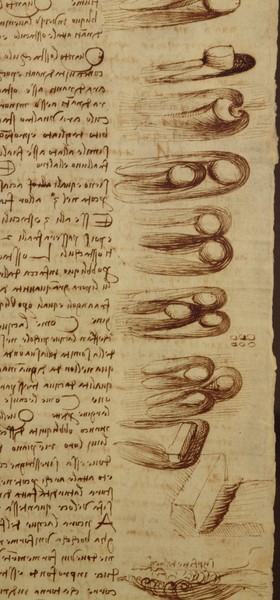 Leonardo da Vinci, Scientific diagrams, from the 'Codex Leicester', 1508-12 (sepia ink on linen paper) (detail of 240120)