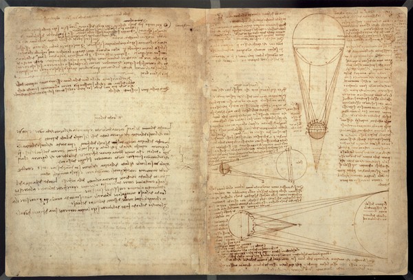 Leonardo da Vinci, Studies of the Illumination of the Moon, A page from the Codex Leicester, 1508-12 (sepia ink on linen paper)
