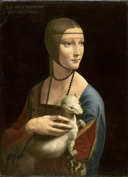 Leonardo da Vinci, The Lady with the Ermine (Cecilia Gallerani), 1496 (oil on walnut panel) (Wunschgröße, Malerei, Renaissance, Frau, Kopf, Dame, Portrait, Tier, Hermelin, Cecilia Gallerani, Klassiker, Wohnzimmer, Schlafzimmer,)