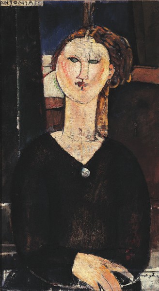 Amedeo Modigliani, Antonia, c.1915 (oil on canvas) (Portrait, Gesicht, Sitzende, Frau, Expressionismus, klassische Moderne, Malerei, Wohnzimmer, Treppenhaus, Wunschgröße, bunt)