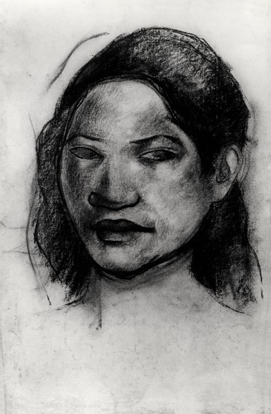 Paul Gauguin, Head of a Tahitian (charcoal on paper) (b/w photo)
