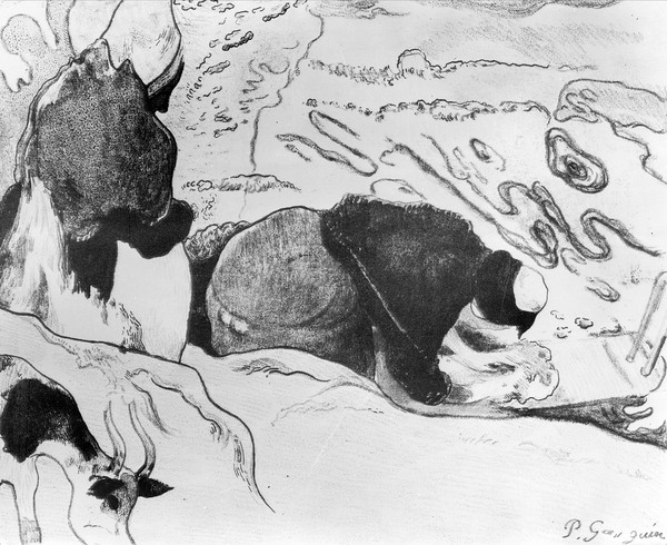 Paul Gauguin, Breton Washerwomen, 1889 (zincograph on paper) (b/w photo)