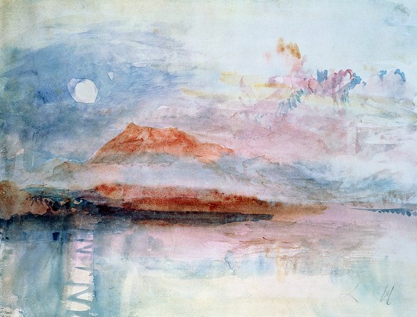 Joseph Mallord William Turner, Righi, after 1830 (w/c on paper) (Genua, Berge, Landschaft, diffus, dunstig, Meeresbrise, Romantik, Malerei, Klassiker, Wohnzimmer, Wunschgröße, bunt)