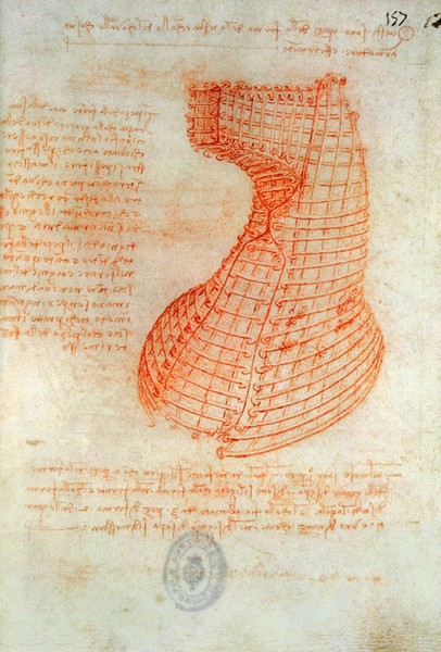 Leonardo da Vinci, Drawing of the Ironwork Casting Mould for the Head of the Sforza Horse, Fol. 57 (recto), from the Codex Madrid I, c.1491-93 (pen & brown ink on paper)